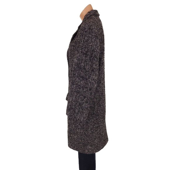 Holt Renfrew Alpaca Kid Mohair and Wool Tweed Over Coat In Speckled Black Size 8 - Picture 4 of 7